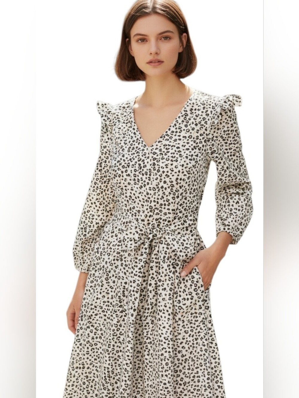 J. Crew v-neck ruffle  animal black/tan print Size XXS
